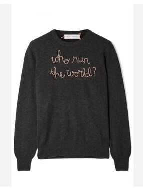 Lingua Franca " Who Run The World " Crewneck 100% Cashmere Gray Sweater size: XS